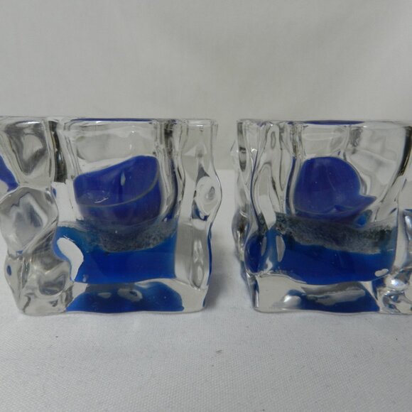 Partylite Ice Cube Candle Holders Clear Glass Square Votive Tea Light Set 2 Vtg - Picture 1 of 10